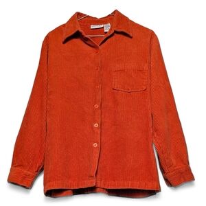 National Women’s Rust Orange Corduroy Shacket Button Down Cozy Layering Shirt